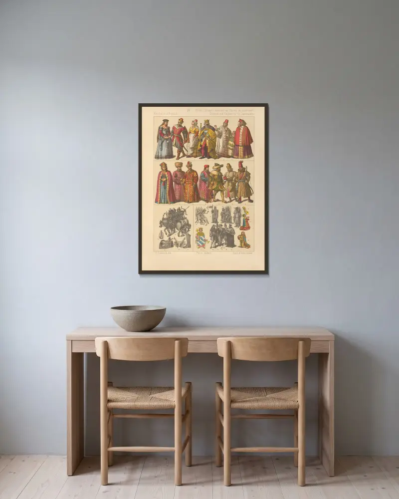 Polen, Litauer, Livländer und Russen von Friedrich Hottenroth gerahmt an einer Wand