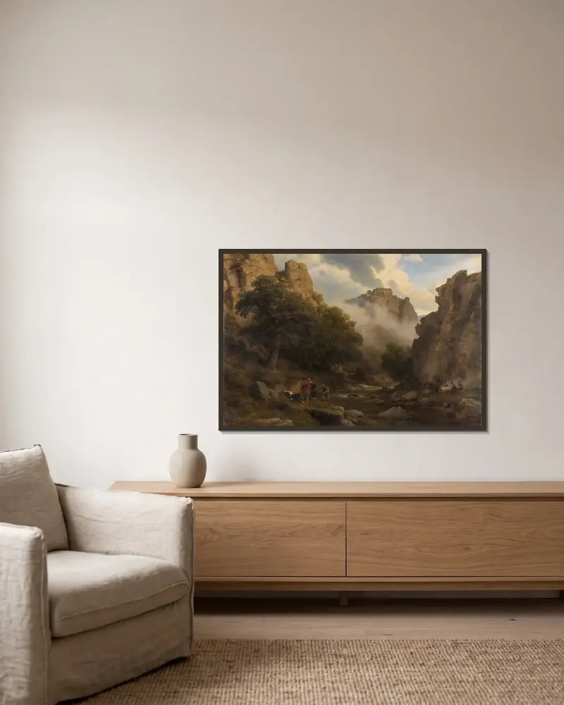 Das Bodetal im Harz von Karl Friedrich Lessing gerahmt an einer Wand