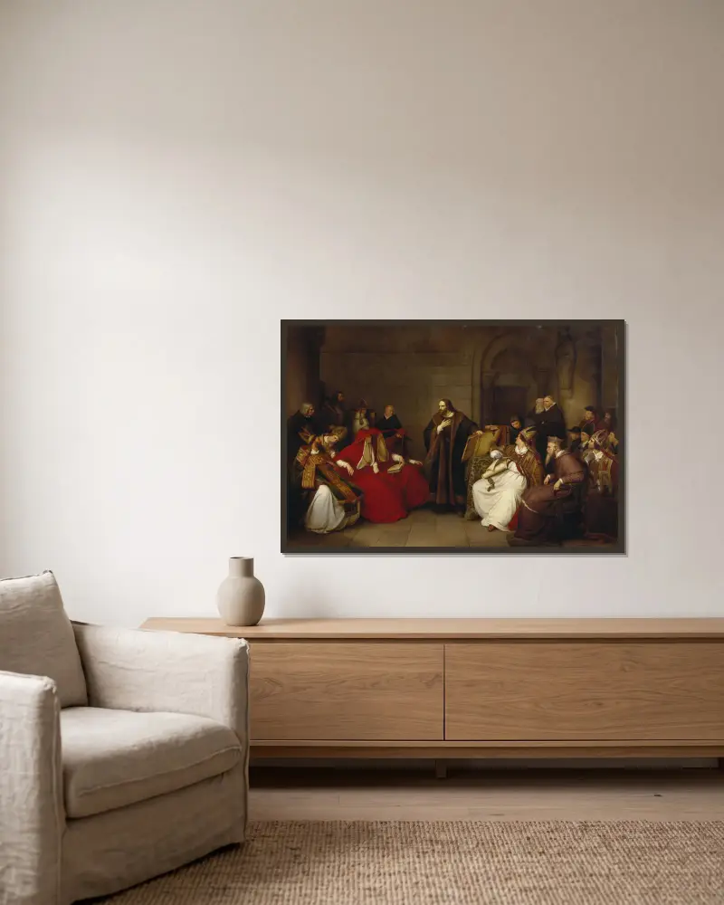 Jan Hus at Constance av Karl Friedrich Lessing inramad på en vägg