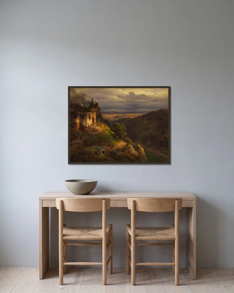 Landscape av Karl Friedrich Lessing inramad på en vägg