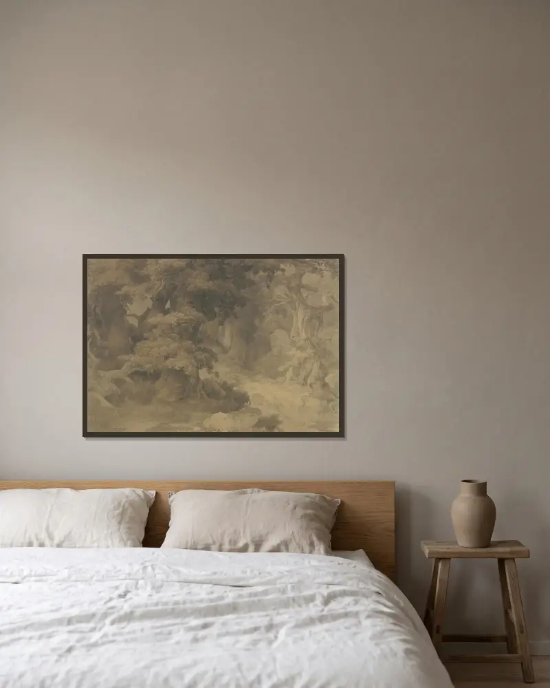 Eichenwald von Karl Friedrich Lessing gerahmt an einer Wand