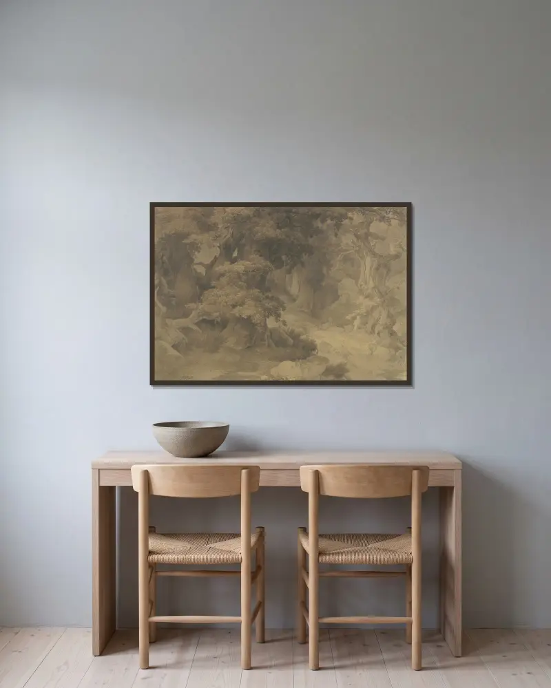 Eichenwald von Karl Friedrich Lessing gerahmt an einer Wand