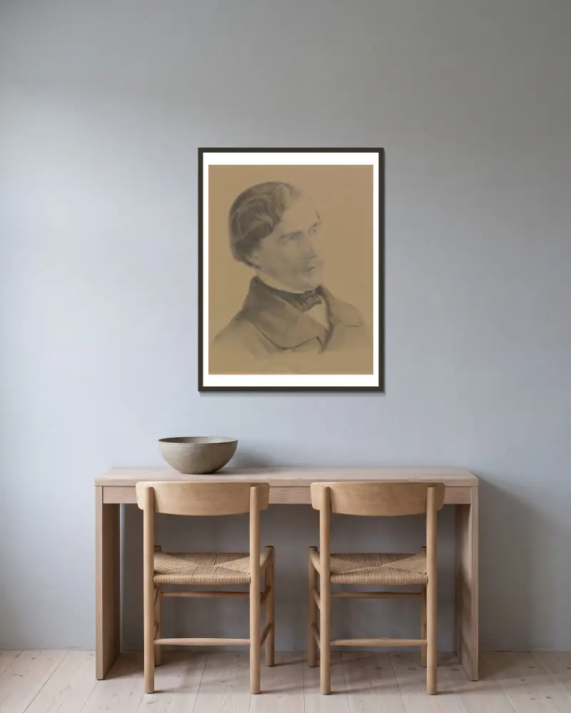 Selbstbildnis des Künstlers av Karl Friedrich Lessing inramad på en vägg