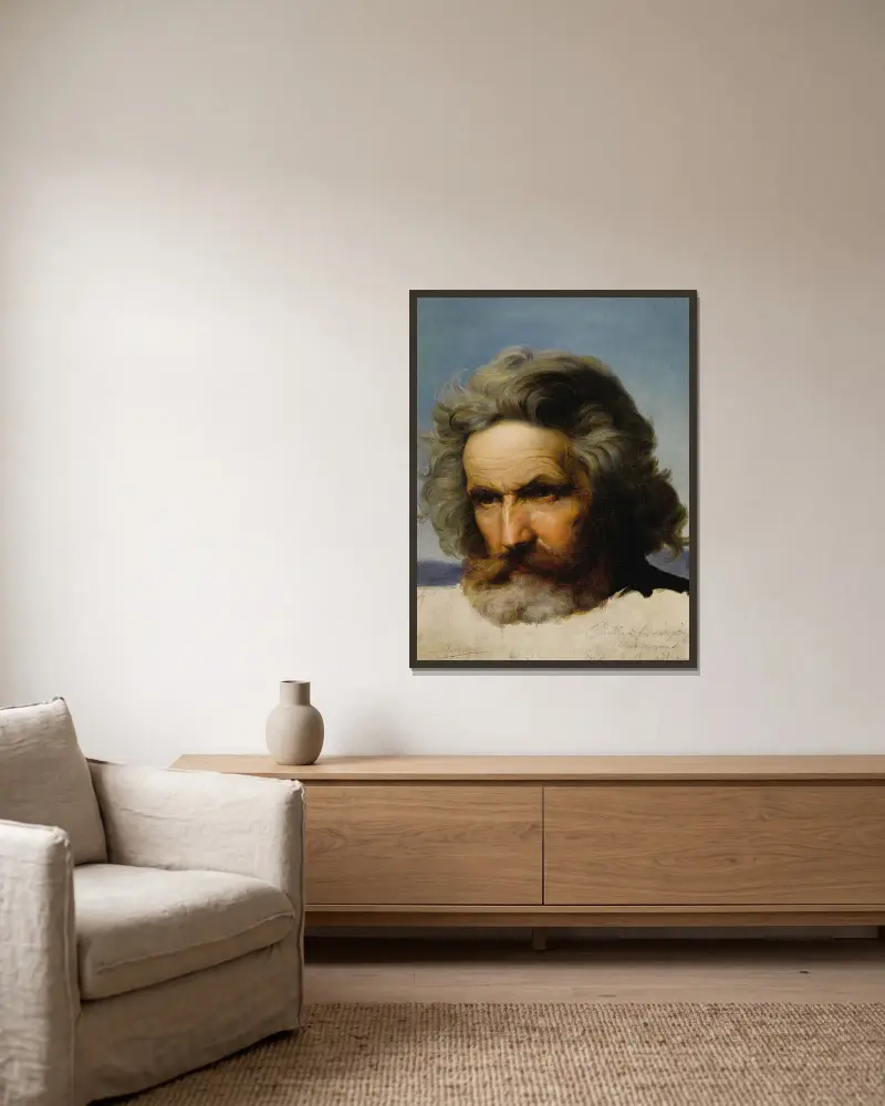 Studie eines bärtigen Mannes von Karl Friedrich Lessing gerahmt an einer Wand