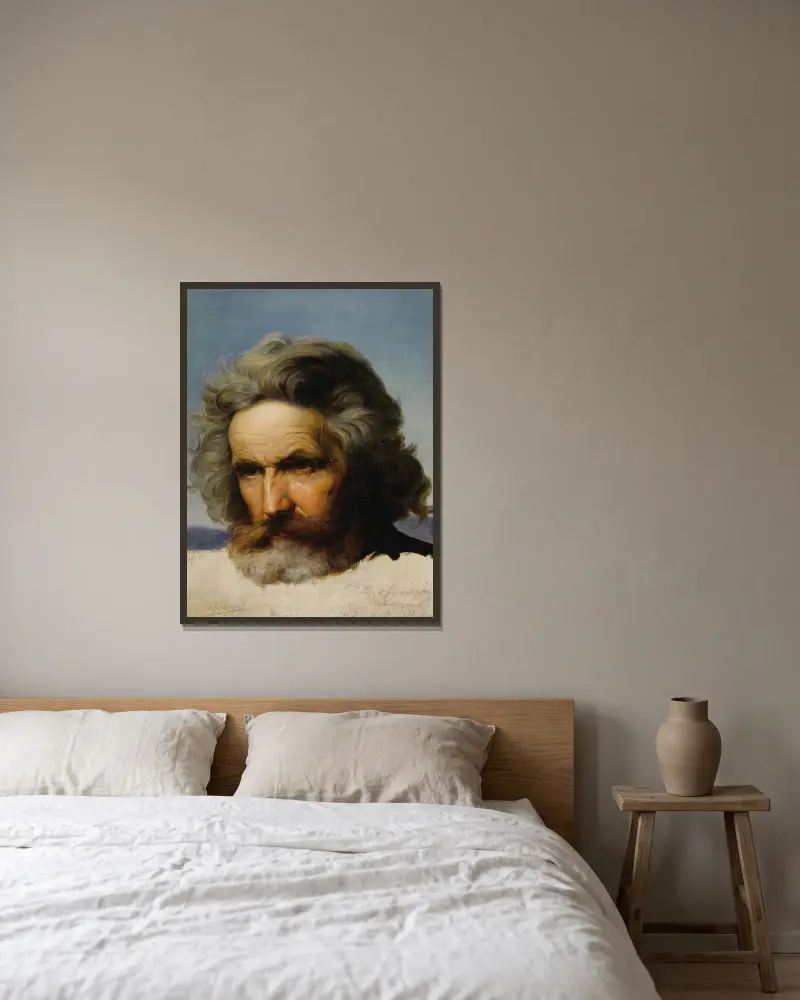 Studie eines bärtigen Mannes von Karl Friedrich Lessing gerahmt an einer Wand
