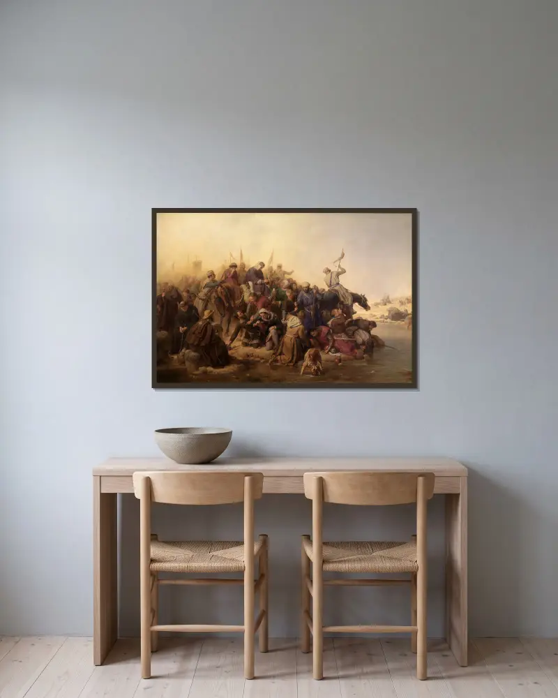 The crusaders in the desert av Karl Friedrich Lessing inramad på en vägg