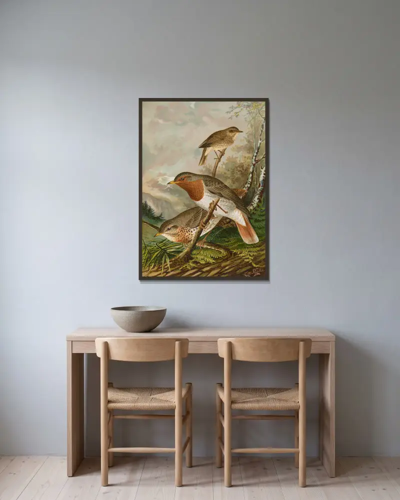 Turdus ruficollis von Johann Friedrich Naumann gerahmt an einer Wand