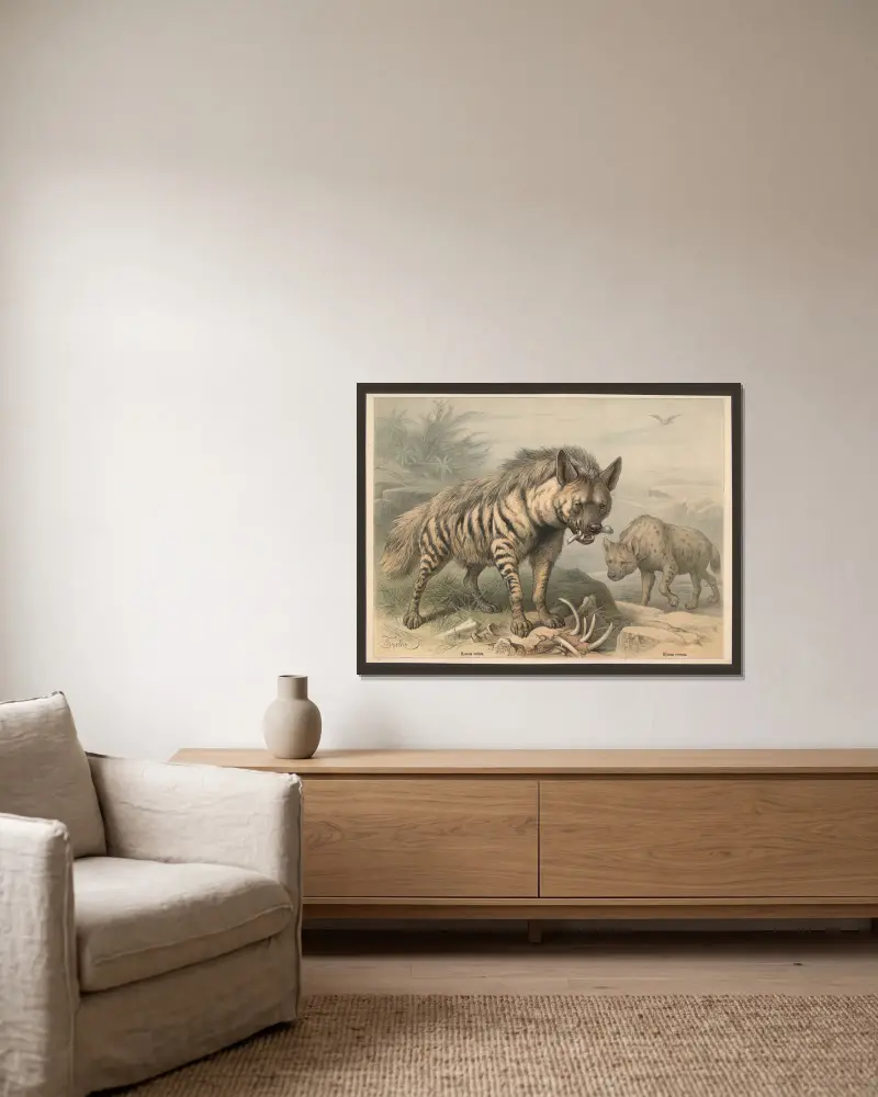 Hyaena striata. Hyaena crocuta, Friedrich Specht w ramie na ścianie