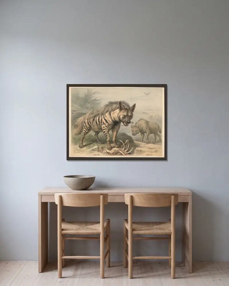 Hyaena striata. Hyaena crocuta, Friedrich Specht w ramie na ścianie