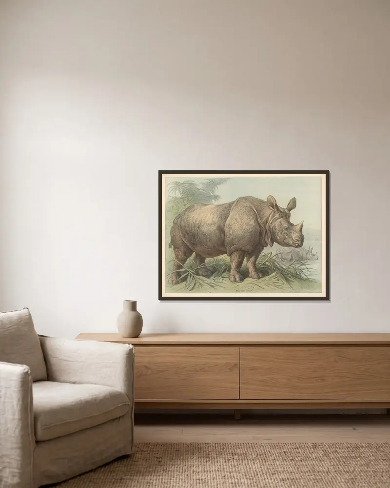 Rhinoceros indicus, Friedrich Specht v rámu na stěně