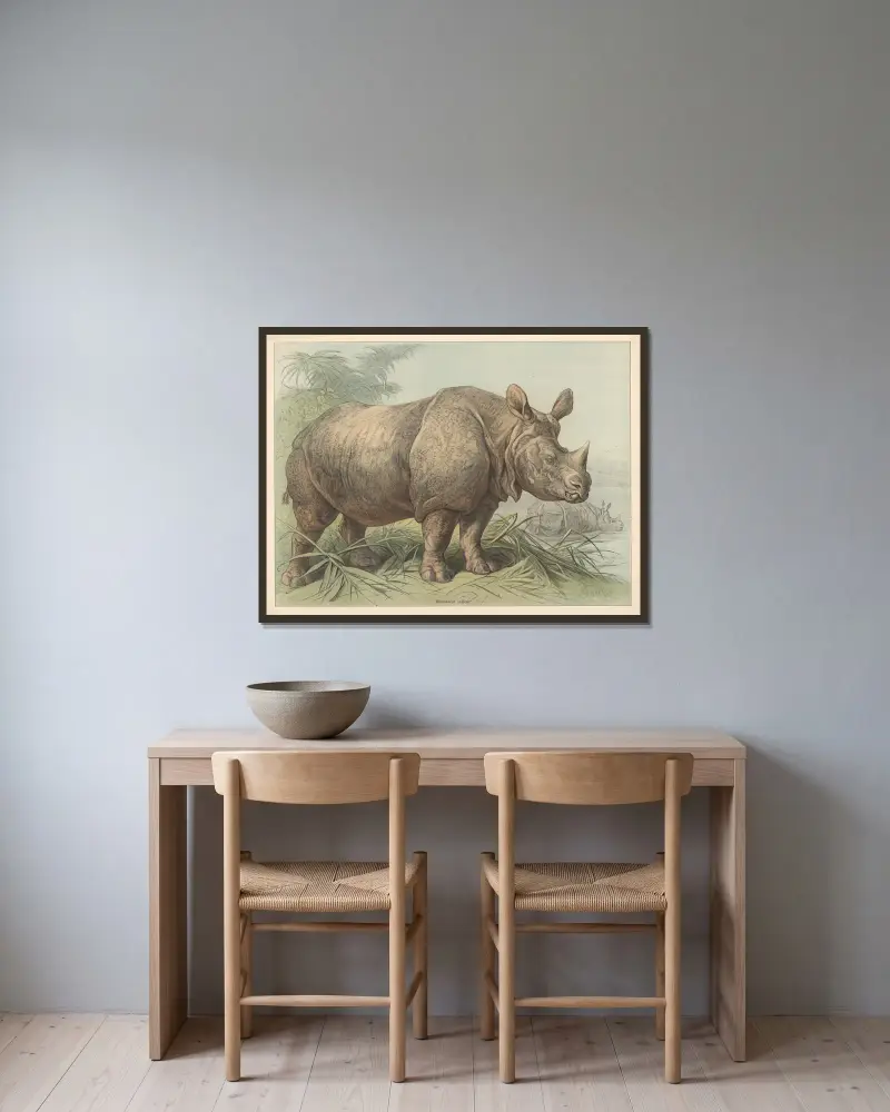 Rhinoceros indicus, Friedrich Specht v rámu na stěně
