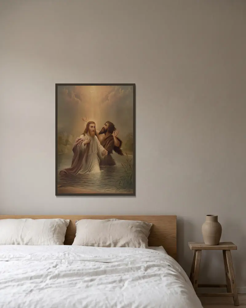 The baptism of Christ av James Fuller Queen inramad på en vägg
