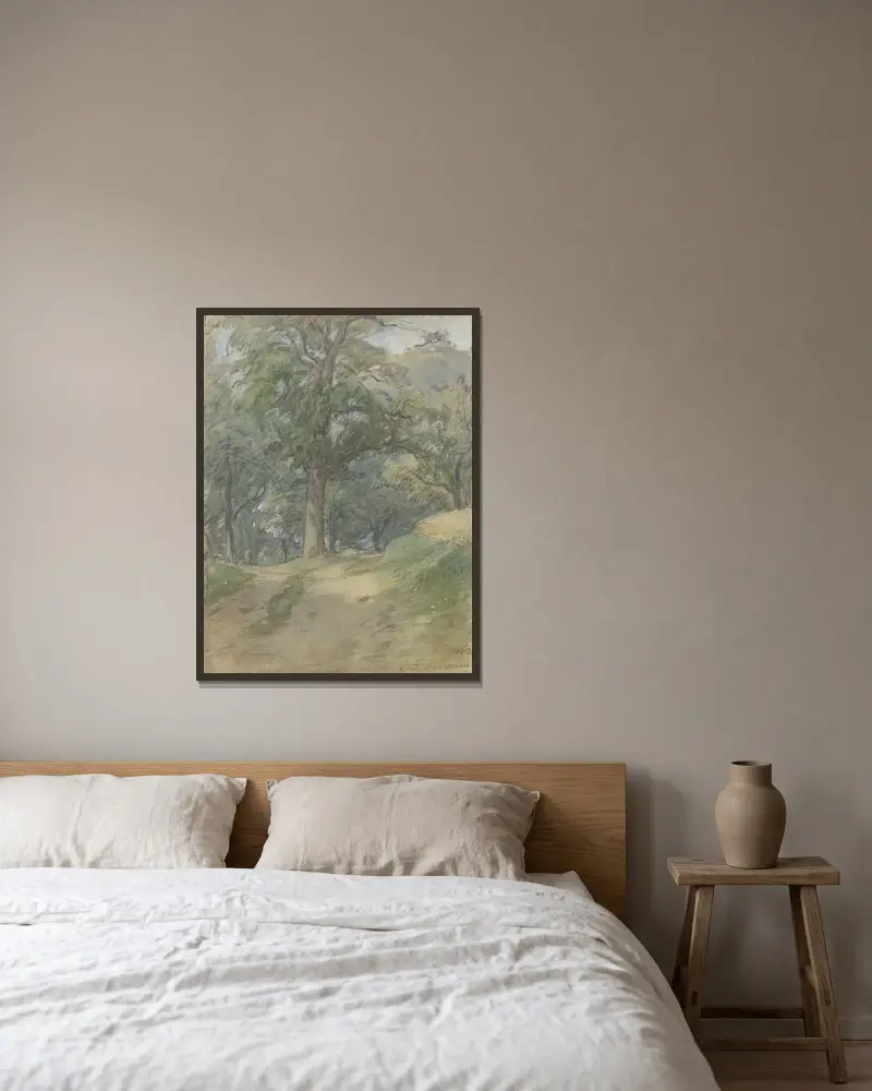 Sunny forest path av Jakob Fürchtegott Dielmann inramad på en vägg