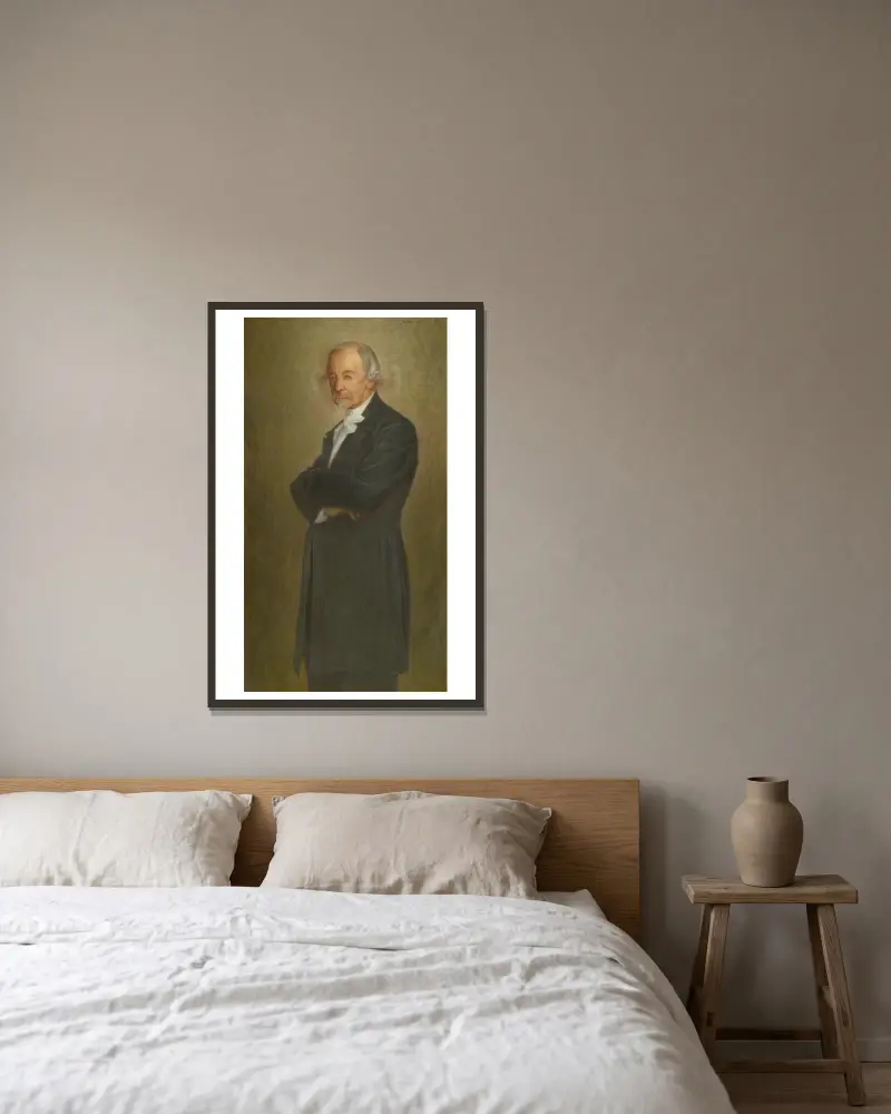 Porträtt av Zacharias Topelius av J.A.G. Acke inramad på en vägg