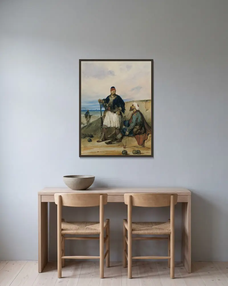 Eastern Soldiers av Alexandre-Gabriel Decamps inramad på en vägg