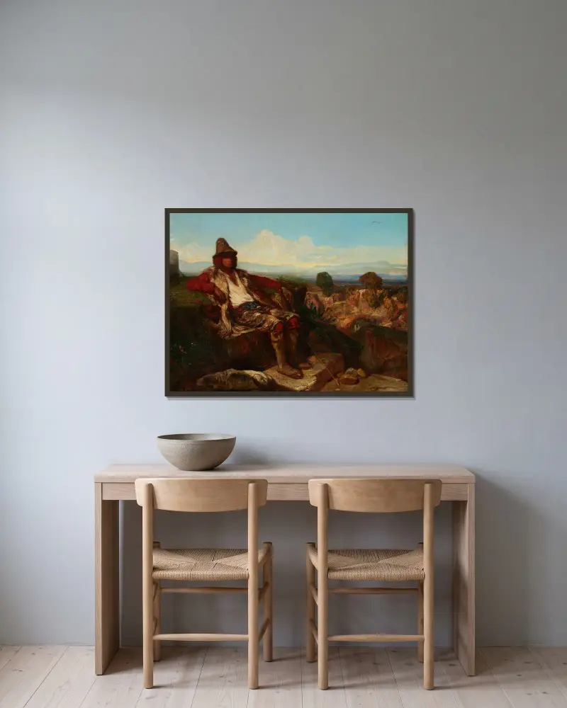 Getherde från Abruzzo av Alexandre-Gabriel Decamps inramad på en vägg