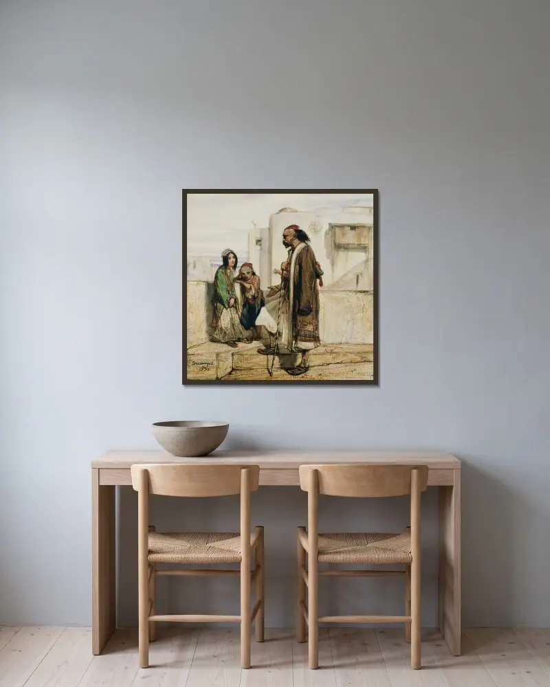 På taket till ett orientaliskt hus av Alexandre-Gabriel Decamps inramad på en vägg
