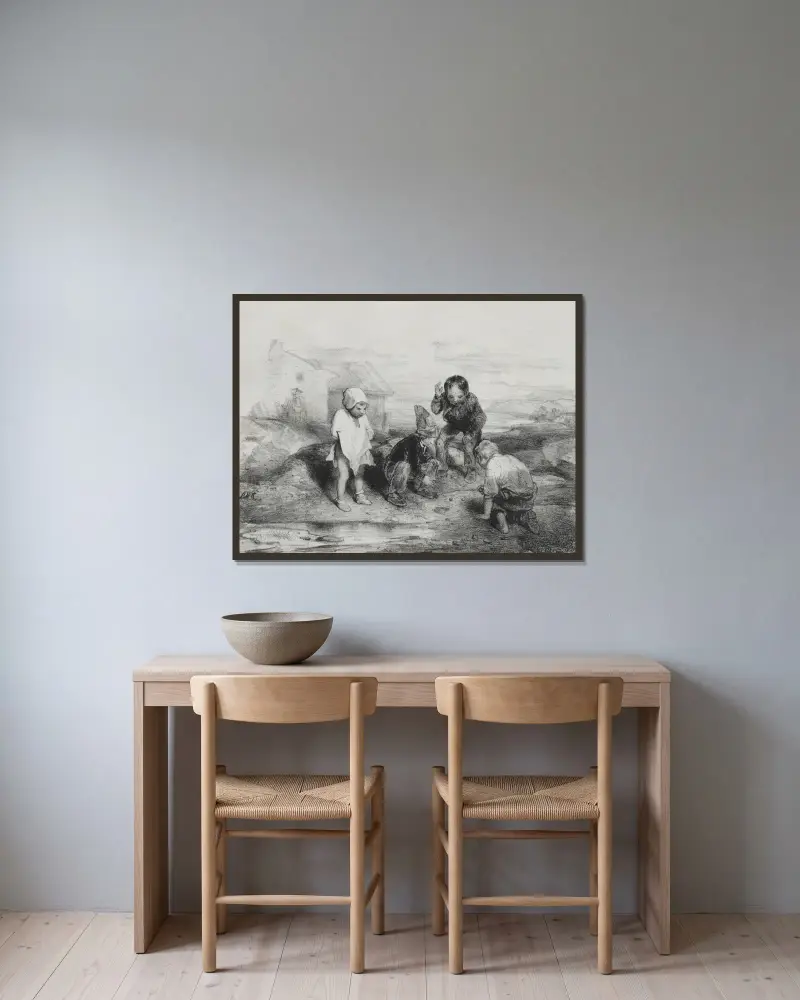 Der entscheidende Wurf von Alexandre-Gabriel Decamps gerahmt an einer Wand