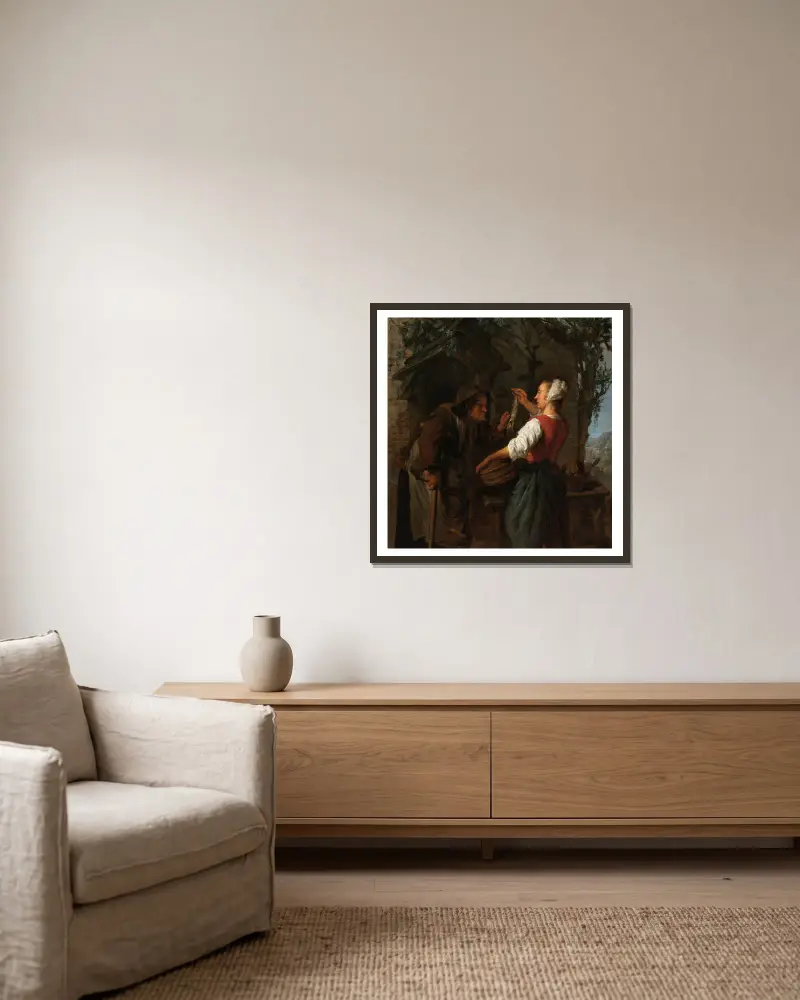 Sleďařka, Gabriel Metsu v rámu na stěně