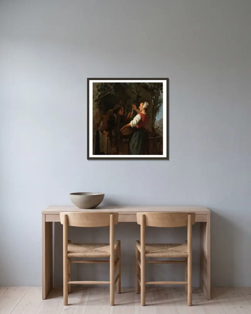 Sleďařka, Gabriel Metsu v rámu na stěně