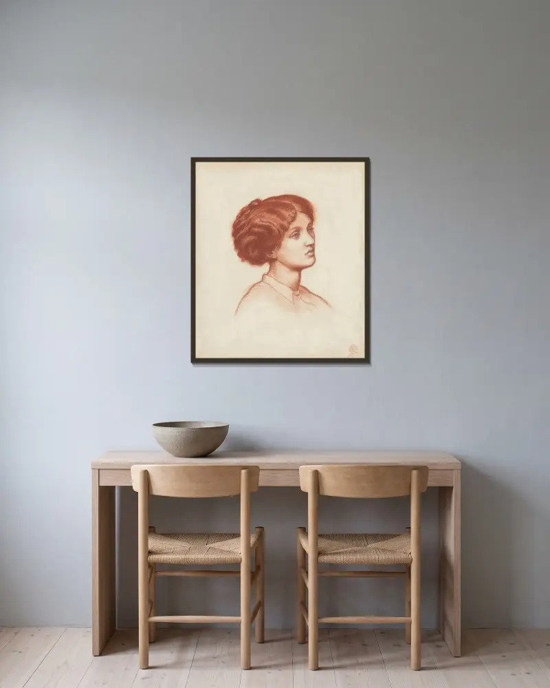 Studie av Mrs Frederick Leyland, bröstbild, för 'Monna Rosa' av Dante Gabriel Rossetti inramad på en vägg