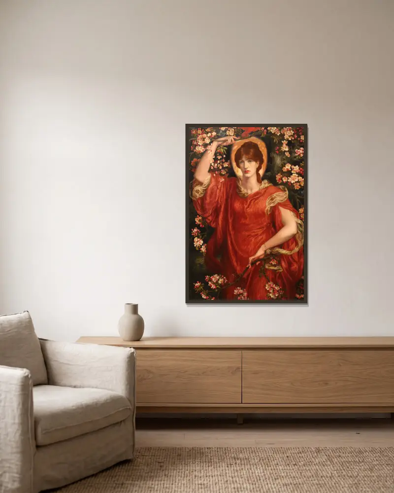 En vision av Fiammetta av Dante Gabriel Rossetti inramad på en vägg