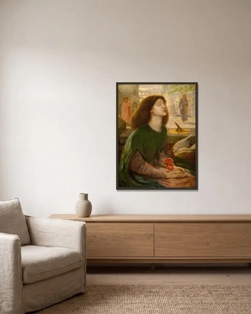 Beatrix von Dante Gabriel Rossetti gerahmt an einer Wand