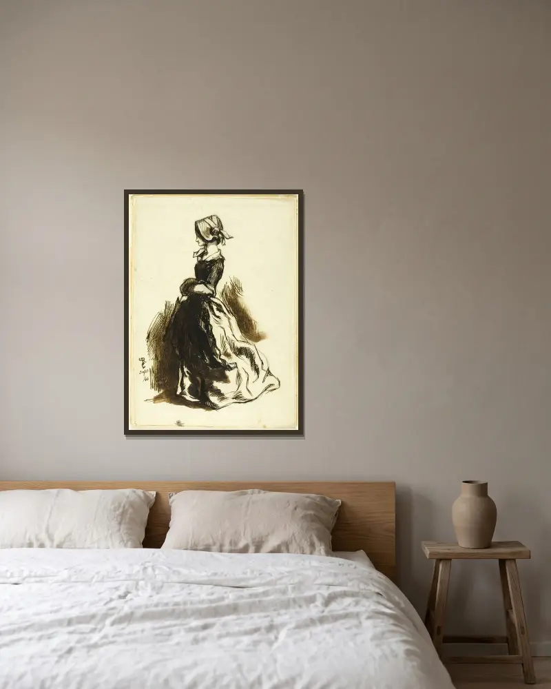 Helfigursporträtt av en kvinna av Dante Gabriel Rossetti inramad på en vägg