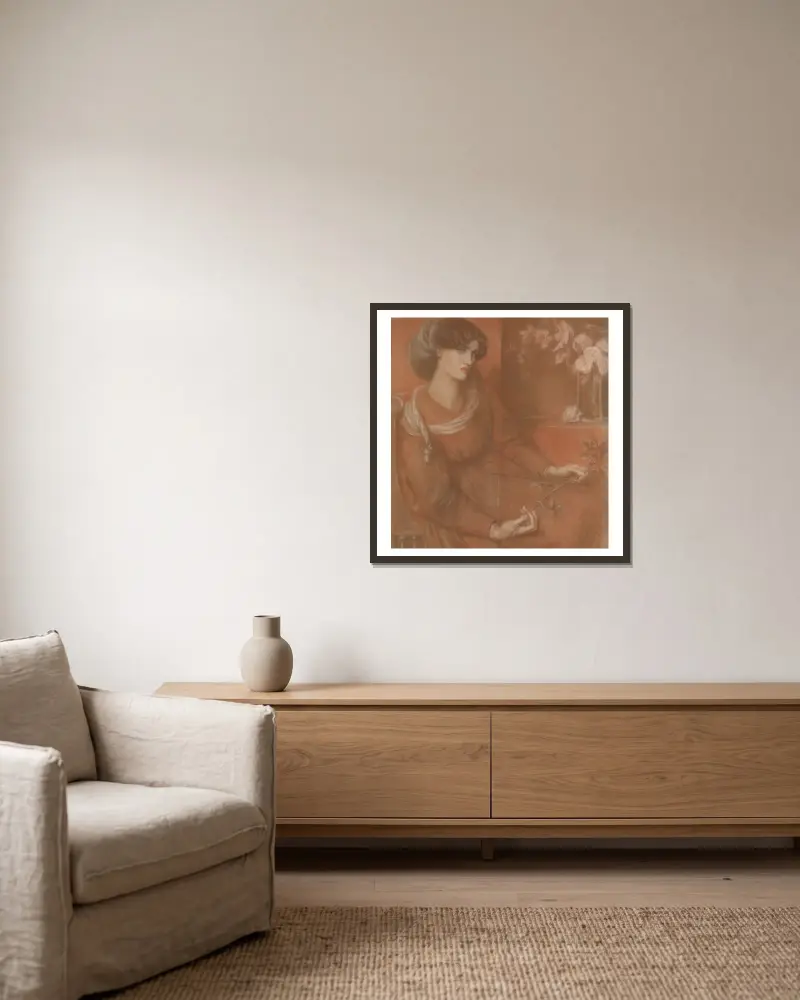 Jane Morris; Studie zu „Mariana“ von Dante Gabriel Rossetti gerahmt an einer Wand