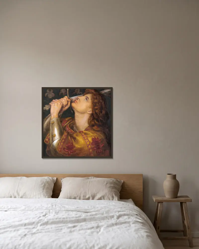 Jeanne d'Arc von Dante Gabriel Rossetti gerahmt an einer Wand