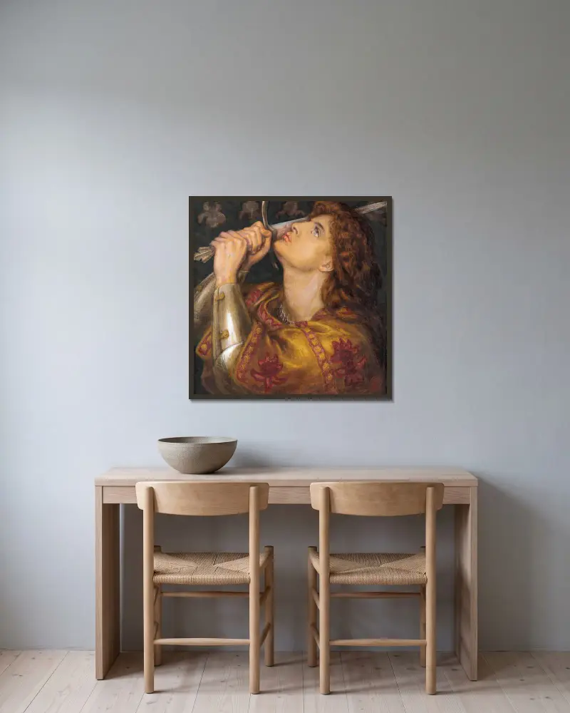 Jeanne d'Arc von Dante Gabriel Rossetti gerahmt an einer Wand