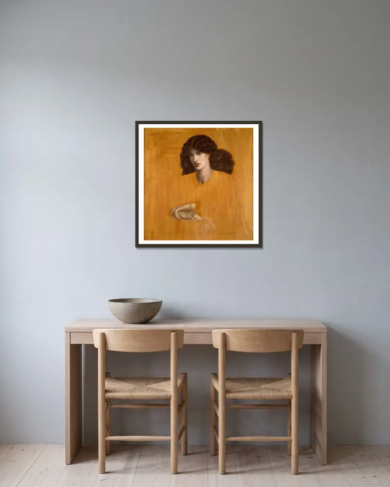La Donna Della Finestra von Dante Gabriel Rossetti gerahmt an einer Wand