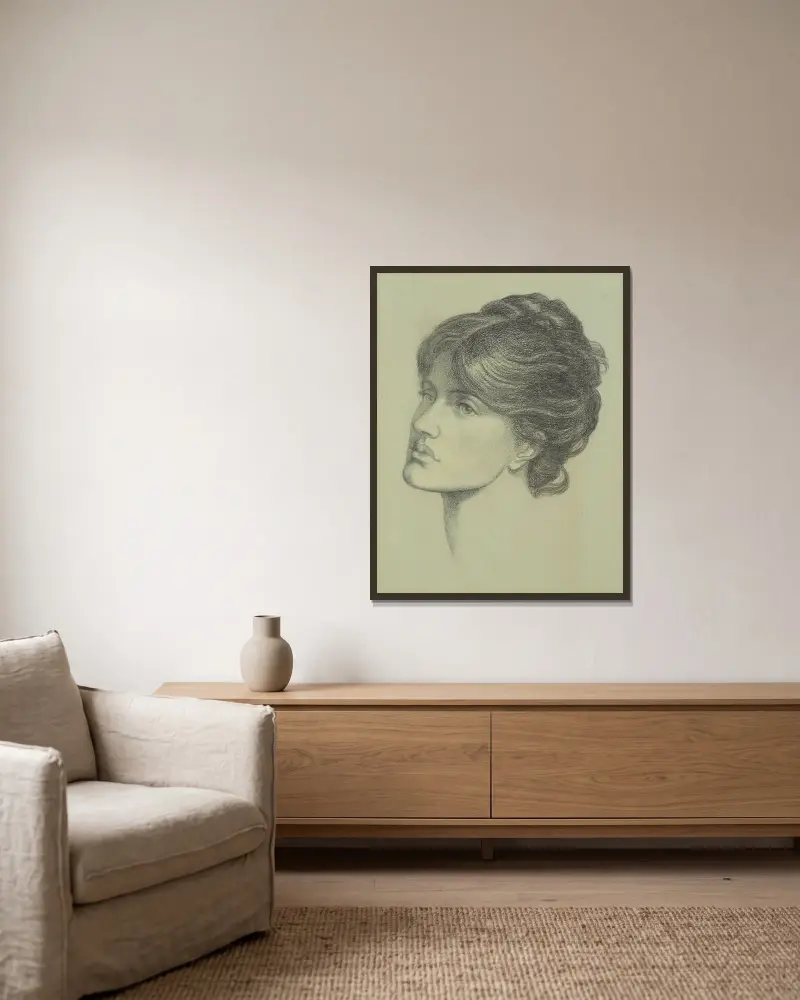 Maria Stillman, född Spartali av Dante Gabriel Rossetti inramad på en vägg