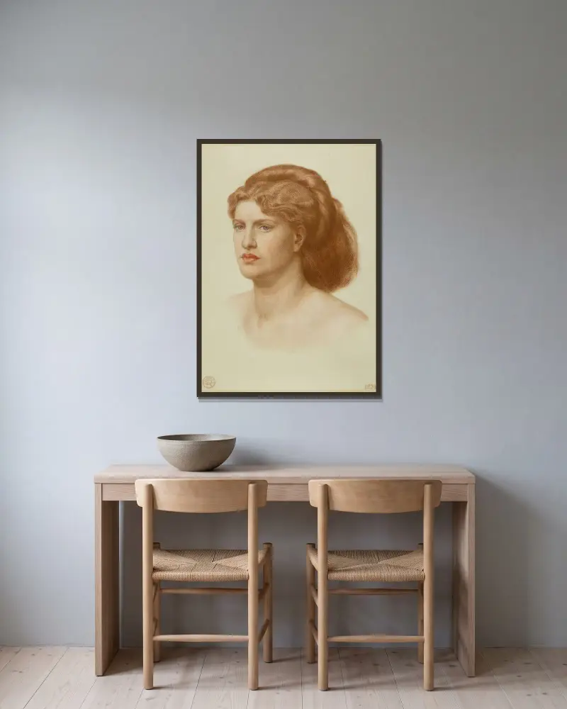 Portret Fanny Cornforth, głowa i ramiona, Dante Gabriel Rossetti w ramie na ścianie