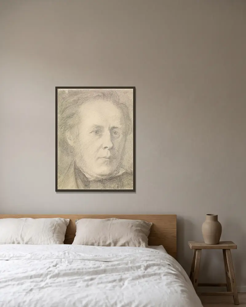 Porträtt av major Calder Campbell av Dante Gabriel Rossetti inramad på en vägg
