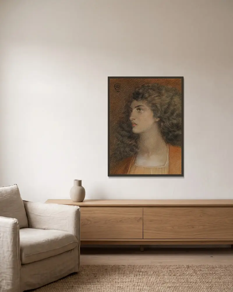 Porträtt av Miss Herbert av Dante Gabriel Rossetti inramad på en vägg