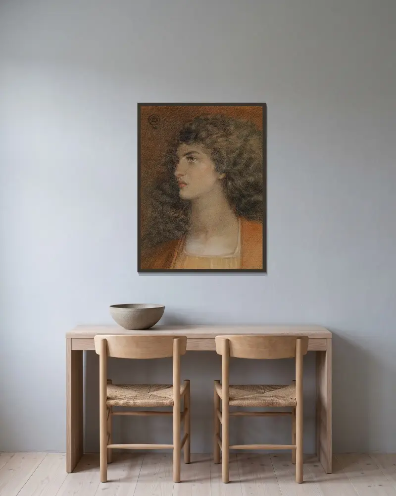 Porträtt av Miss Herbert av Dante Gabriel Rossetti inramad på en vägg