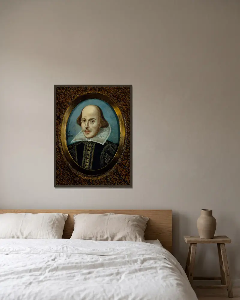 Portrait of Shakespeare av Dante Gabriel Rossetti inramad på en vägg