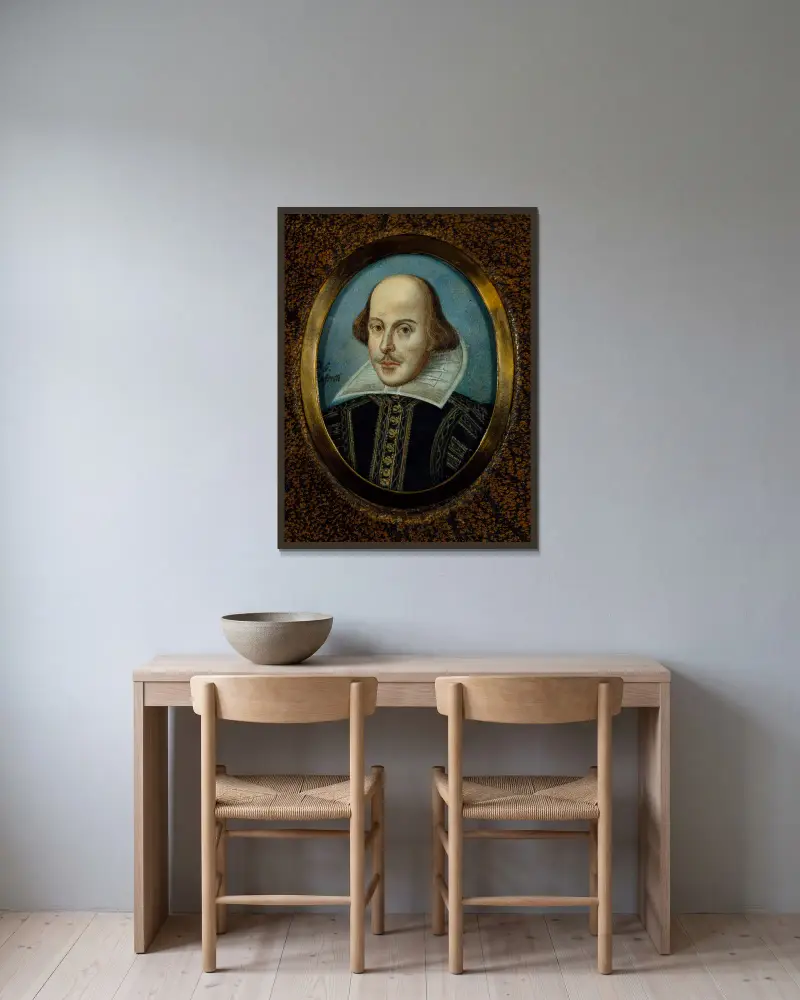 Portrait of Shakespeare av Dante Gabriel Rossetti inramad på en vägg