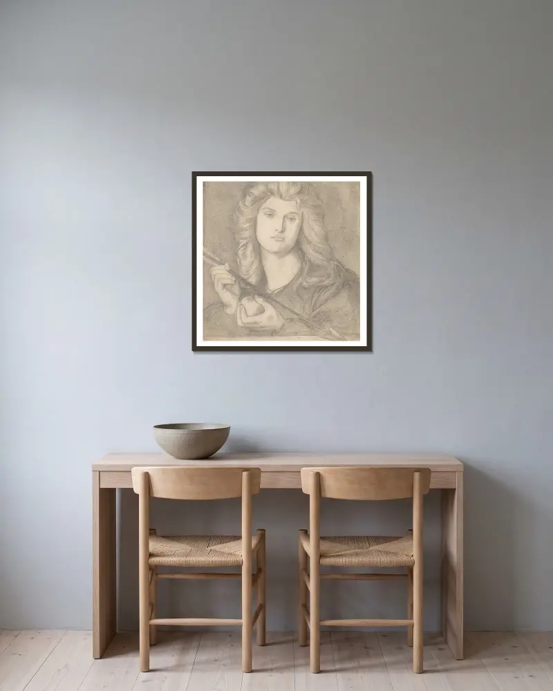 Study for “Venus Verticordia” av Dante Gabriel Rossetti inramad på en vägg