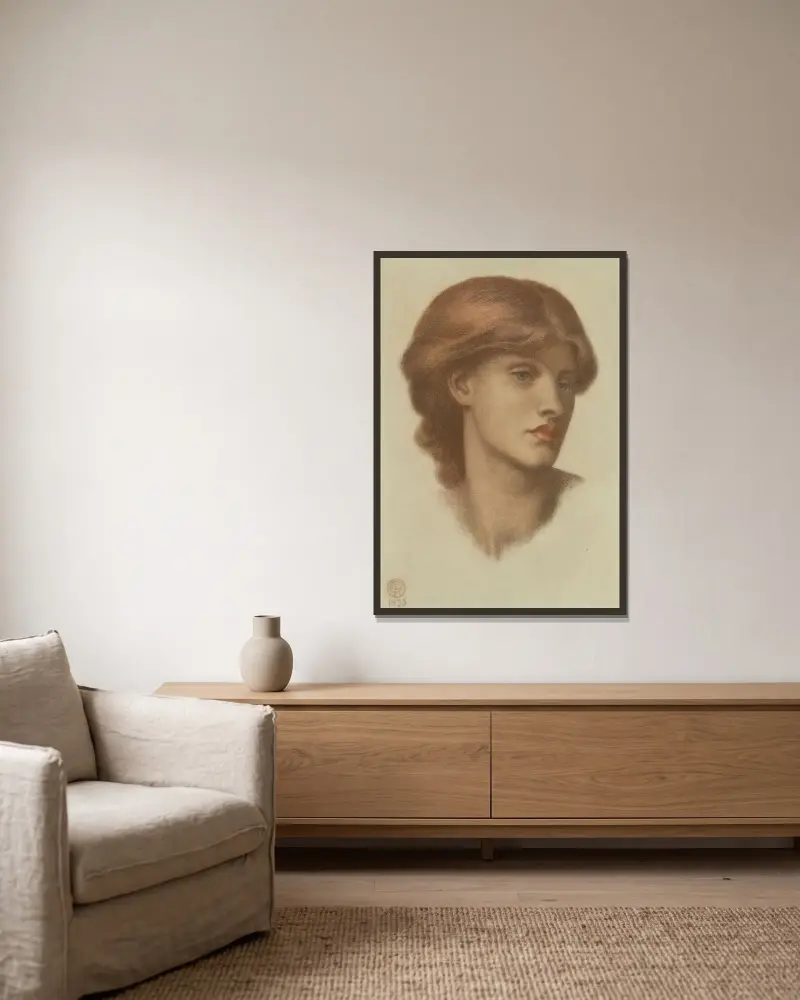 Study of Alexa Wilding av Dante Gabriel Rossetti inramad på en vägg