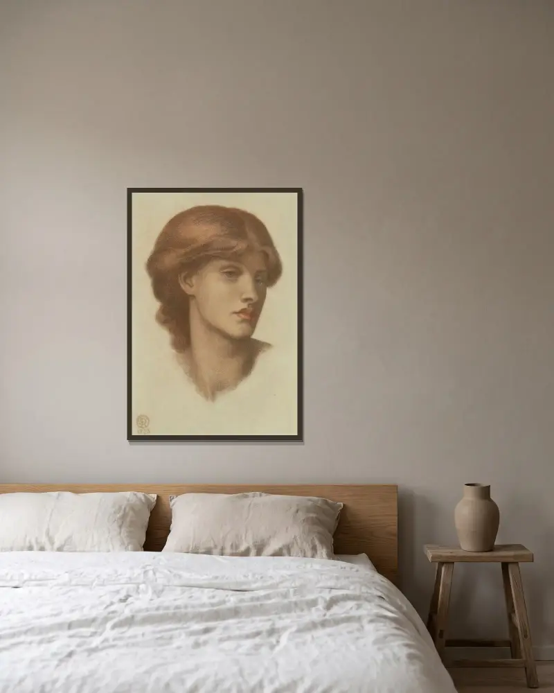 Study of Alexa Wilding av Dante Gabriel Rossetti inramad på en vägg