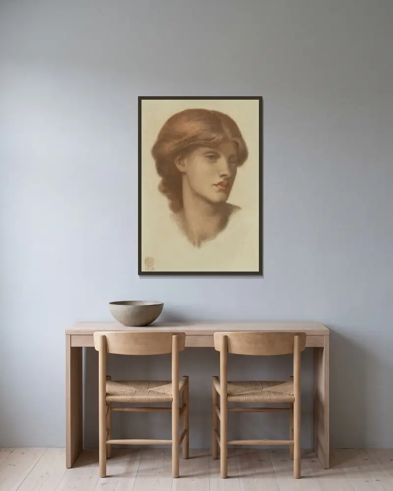 Study of Alexa Wilding av Dante Gabriel Rossetti inramad på en vägg