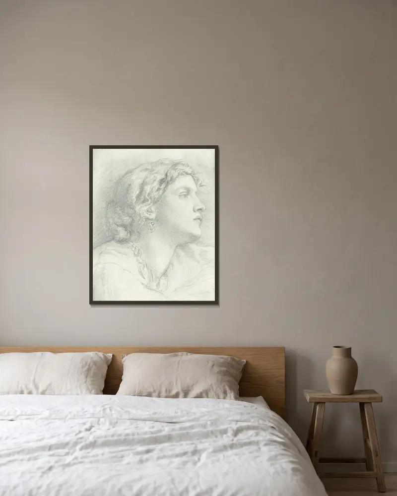 Study of Fanny Cornforth av Dante Gabriel Rossetti inramad på en vägg