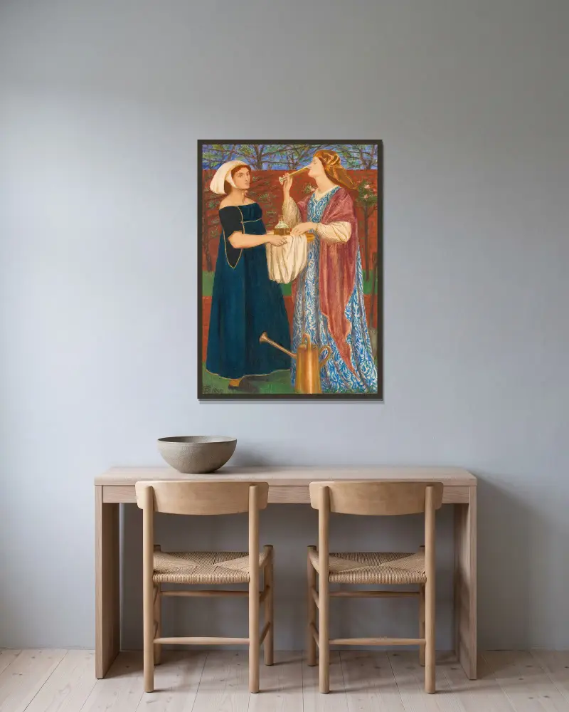 Der Laubengarten von Dante Gabriel Rossetti gerahmt an einer Wand