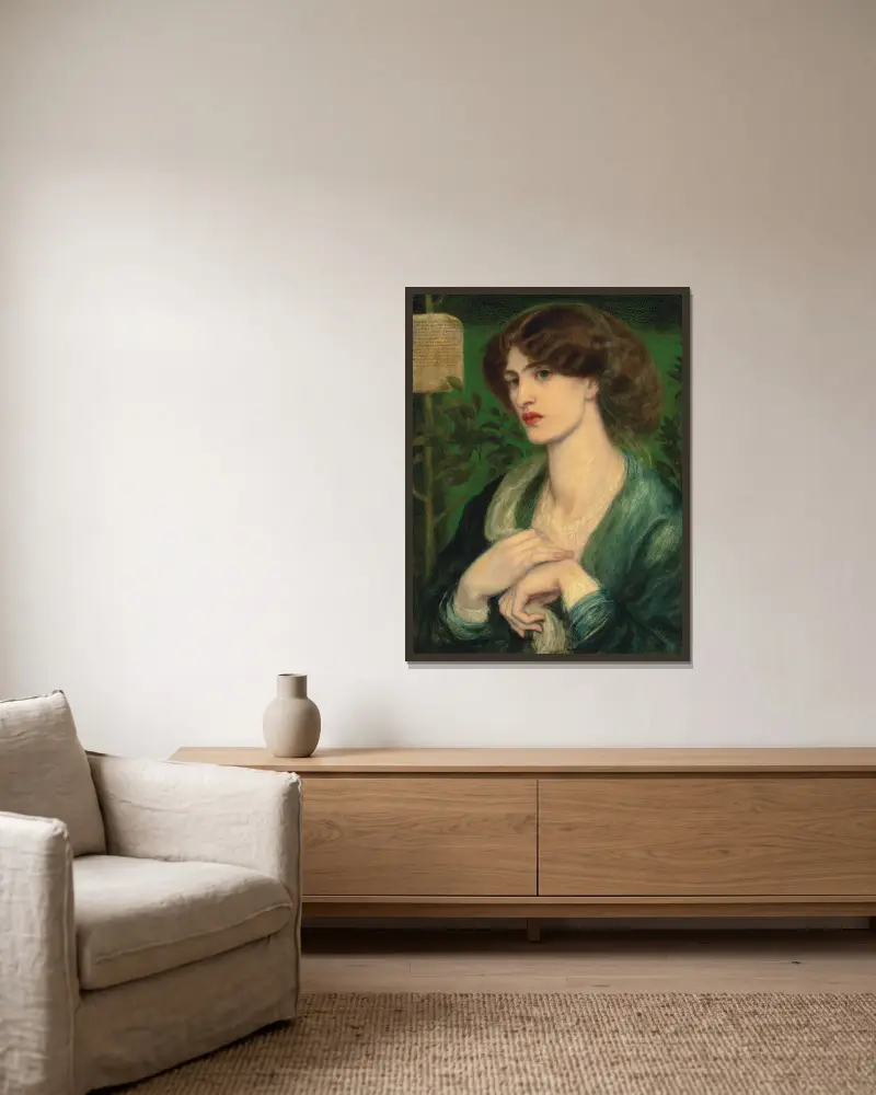 Hälsningen till Beatrice av Dante Gabriel Rossetti inramad på en vägg