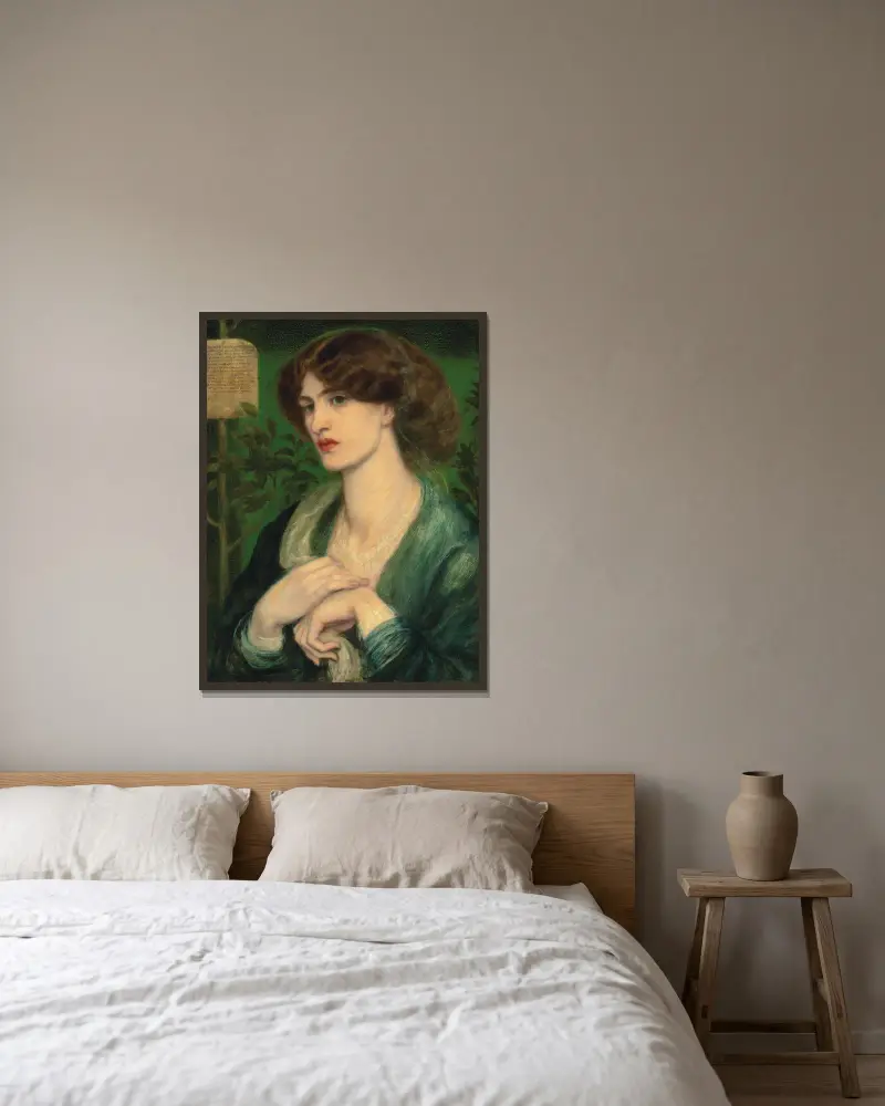 Hälsningen till Beatrice av Dante Gabriel Rossetti inramad på en vägg