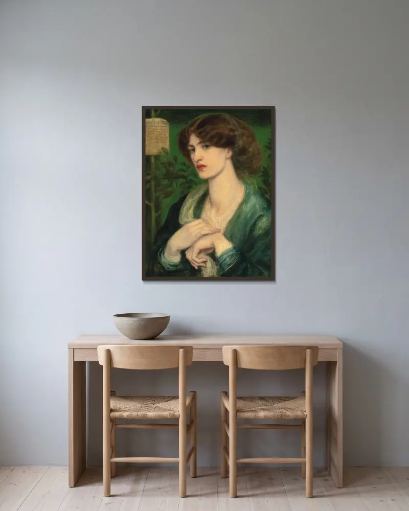 Hälsningen till Beatrice av Dante Gabriel Rossetti inramad på en vägg