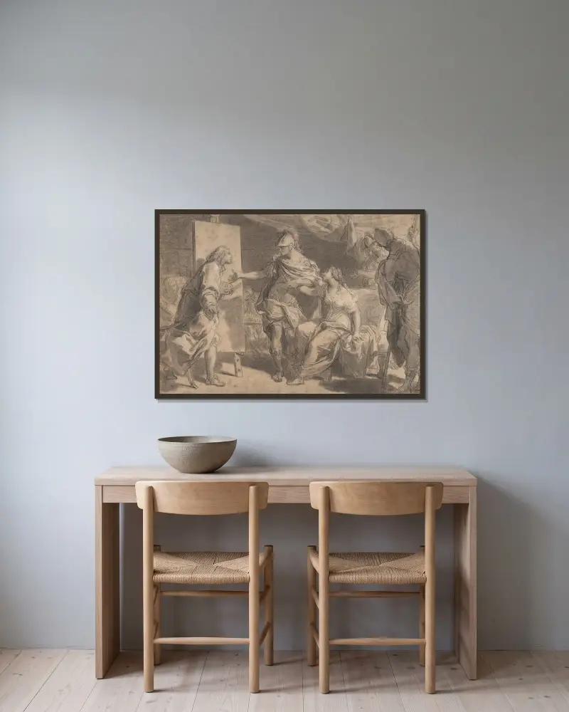 Alexander den store erbjuder sin konkubin Campaspe till målaren Apelles av Gaetano Gandolfi inramad på en vägg