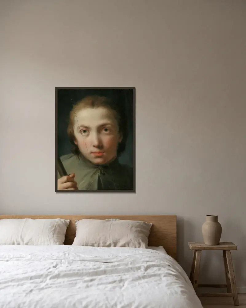 Knabenkopf von Gaetano Gandolfi gerahmt an einer Wand